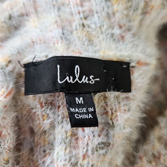 NWOT Lulu's Whispers Ivory Multi Eyelash Knit Turtleneck Sweater Dress Medium - Picture 9 of 9